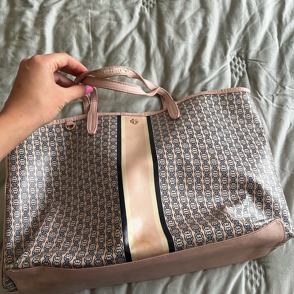 Tory Burch Pink and Black Patterned Tote